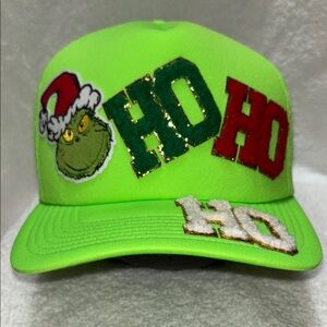 Hand made Grinch Hat with Vibrant Green Structured Hat Christmas Patch Hat